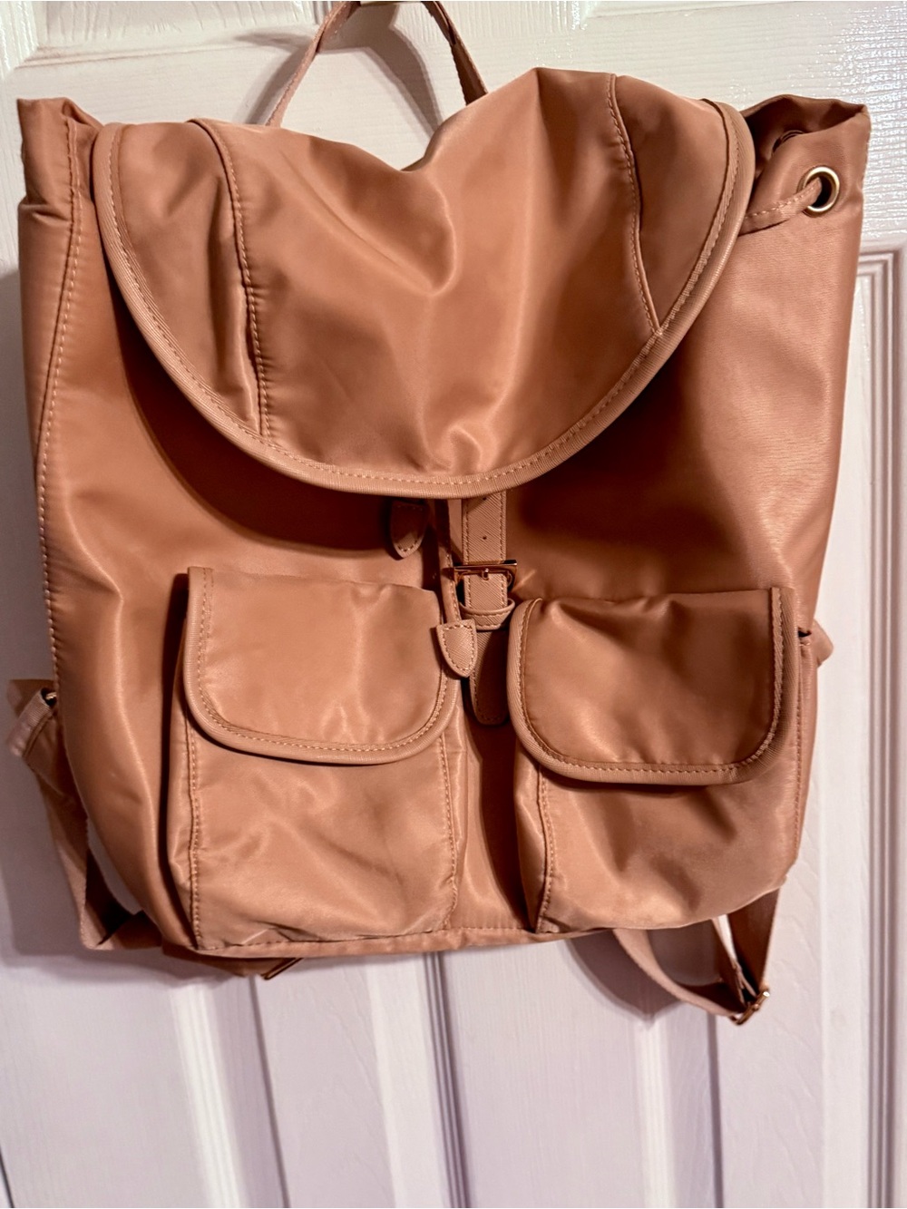 Leather-Style Taupe Backpack Tote - Women's Everyday Bag